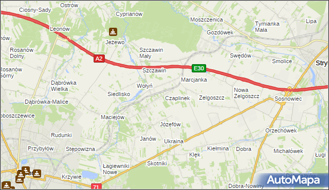 mapa Czaplinek gmina Zgierz, Czaplinek gmina Zgierz na mapie Targeo