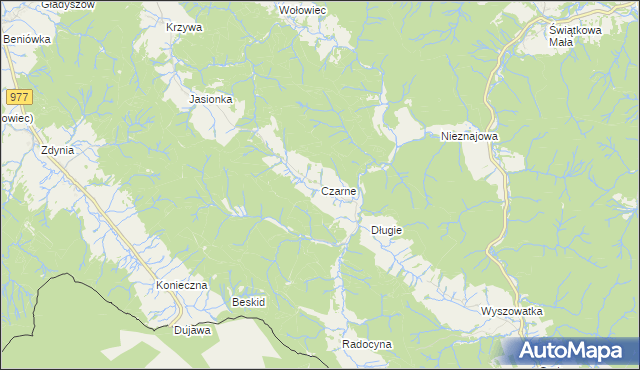 mapa Czarne gmina Sękowa, Czarne gmina Sękowa na mapie Targeo