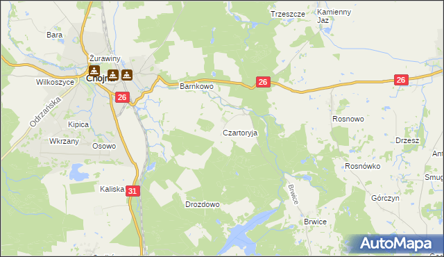 mapa Czartoryja gmina Chojna, Czartoryja gmina Chojna na mapie Targeo