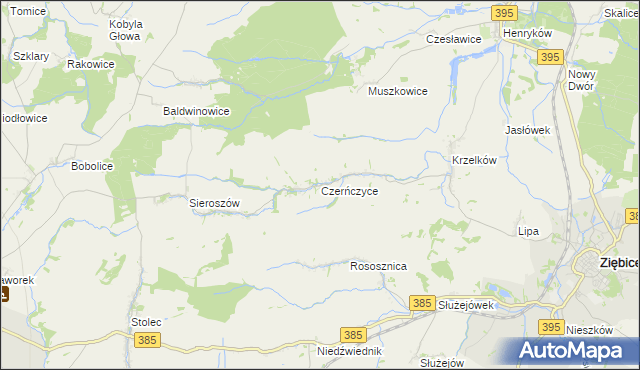 mapa Czerńczyce gmina Ziębice, Czerńczyce gmina Ziębice na mapie Targeo