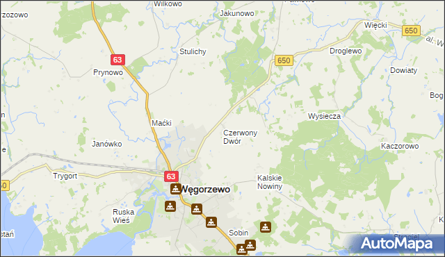 mapa Czerwony Dwór gmina Węgorzewo, Czerwony Dwór gmina Węgorzewo na mapie Targeo