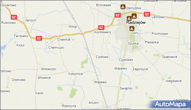 mapa Czołowo gmina Radziejów, Czołowo gmina Radziejów na mapie Targeo