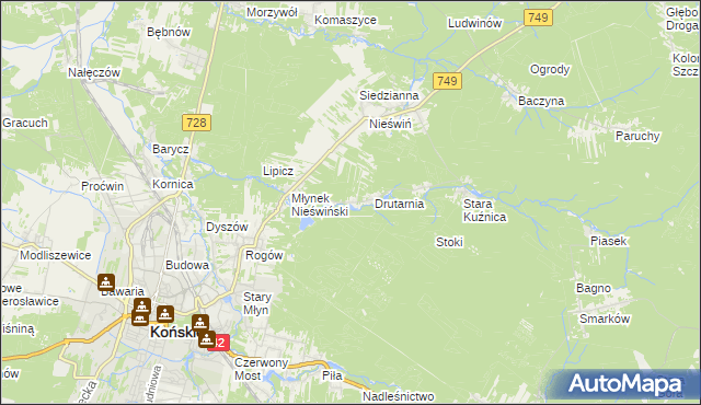 mapa Czysta gmina Końskie, Czysta gmina Końskie na mapie Targeo