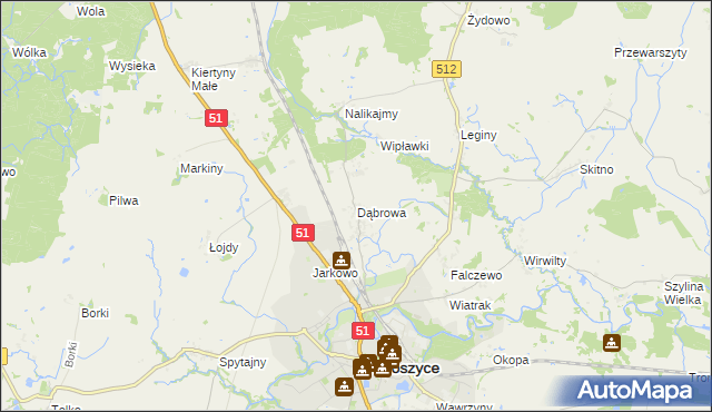 mapa Dąbrowa gmina Bartoszyce, Dąbrowa gmina Bartoszyce na mapie Targeo