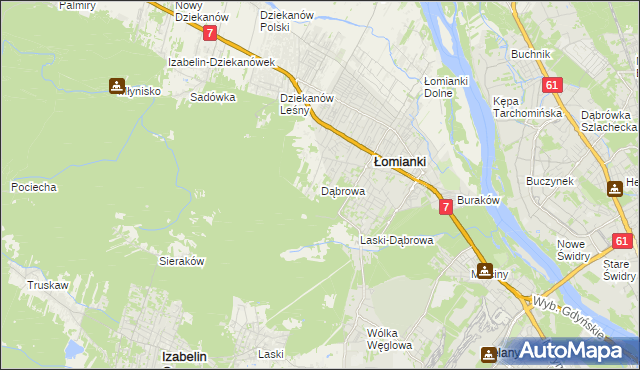 mapa Dąbrowa gmina Łomianki, Dąbrowa gmina Łomianki na mapie Targeo