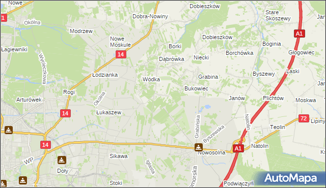 mapa Dąbrowa gmina Nowosolna, Dąbrowa gmina Nowosolna na mapie Targeo