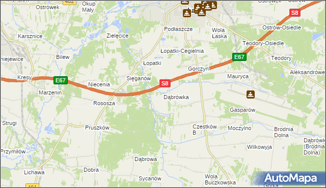 mapa Dąbrówka gmina Buczek, Dąbrówka gmina Buczek na mapie Targeo