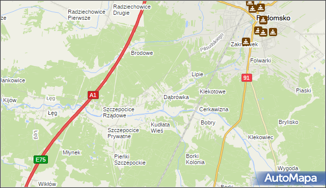 mapa Dąbrówka gmina Radomsko, Dąbrówka gmina Radomsko na mapie Targeo