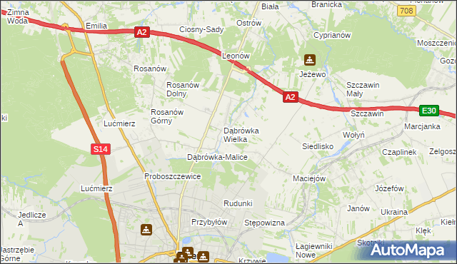 mapa Dąbrówka-Strumiany, Dąbrówka-Strumiany na mapie Targeo