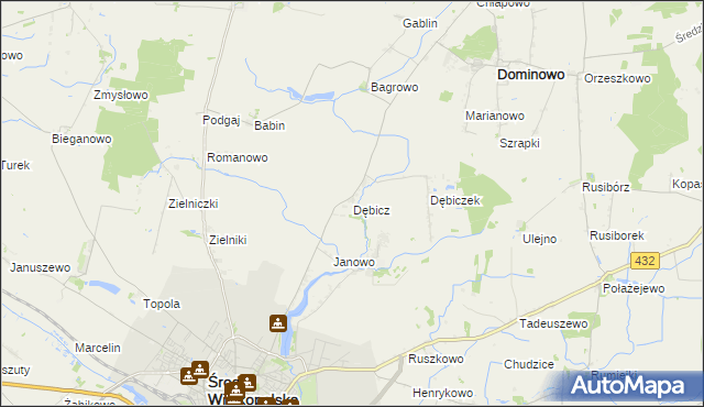 mapa Dębicz gmina Środa Wielkopolska, Dębicz gmina Środa Wielkopolska na mapie Targeo