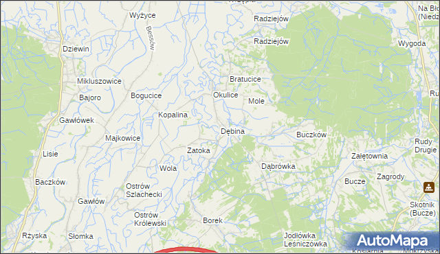 mapa Dębina gmina Rzezawa, Dębina gmina Rzezawa na mapie Targeo