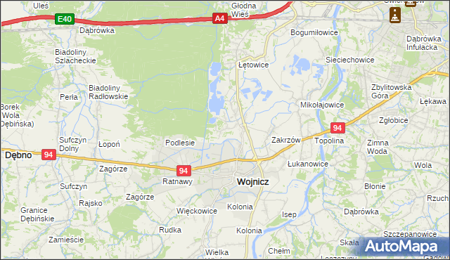 mapa Dębina Zakrzowska, Dębina Zakrzowska na mapie Targeo