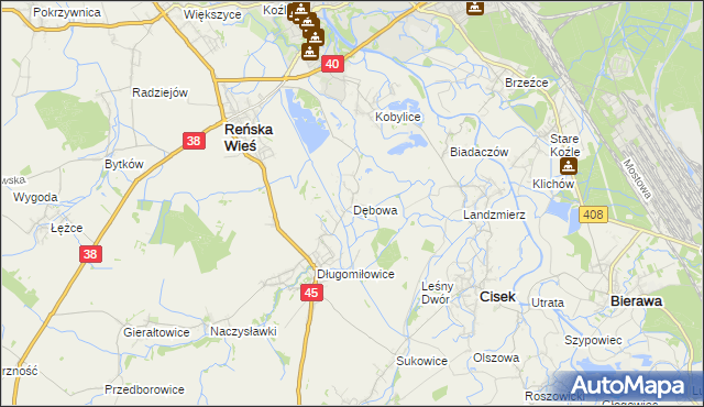 mapa Dębowa gmina Reńska Wieś, Dębowa gmina Reńska Wieś na mapie Targeo