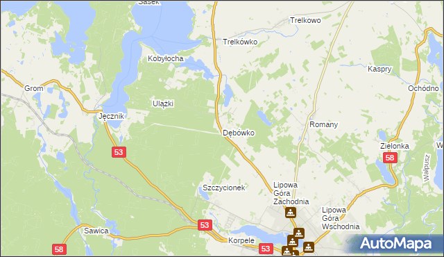 mapa Dębówko gmina Szczytno, Dębówko gmina Szczytno na mapie Targeo