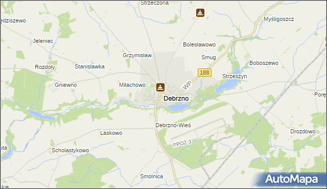 mapa Debrzno, Debrzno na mapie Targeo