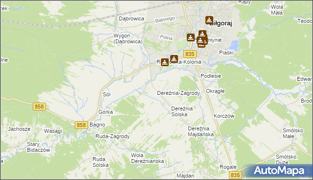 mapa Dereźnia-Zagrody, Dereźnia-Zagrody na mapie Targeo