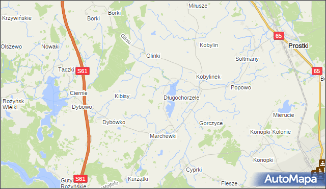 mapa Długochorzele, Długochorzele na mapie Targeo