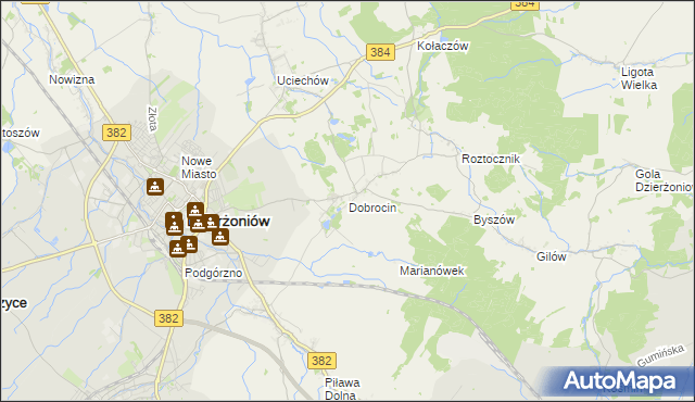 mapa Dobrocin gmina Dzierżoniów, Dobrocin gmina Dzierżoniów na mapie Targeo