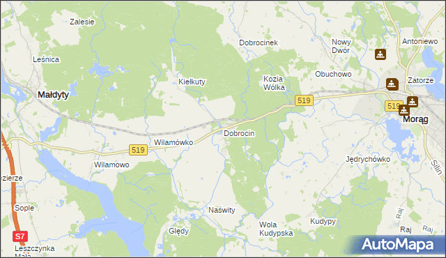 mapa Dobrocin gmina Małdyty, Dobrocin gmina Małdyty na mapie Targeo