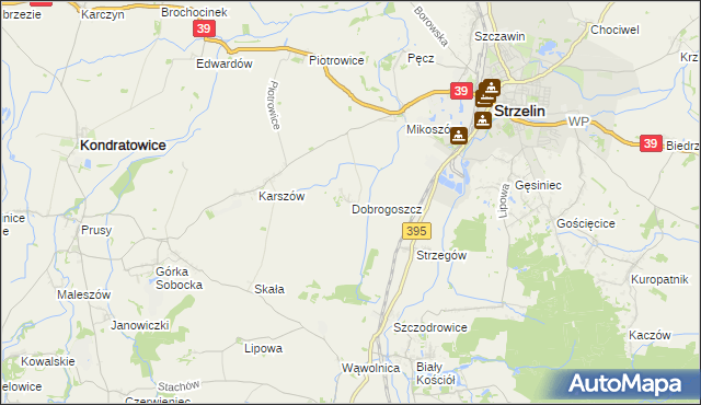 mapa Dobrogoszcz gmina Strzelin, Dobrogoszcz gmina Strzelin na mapie Targeo