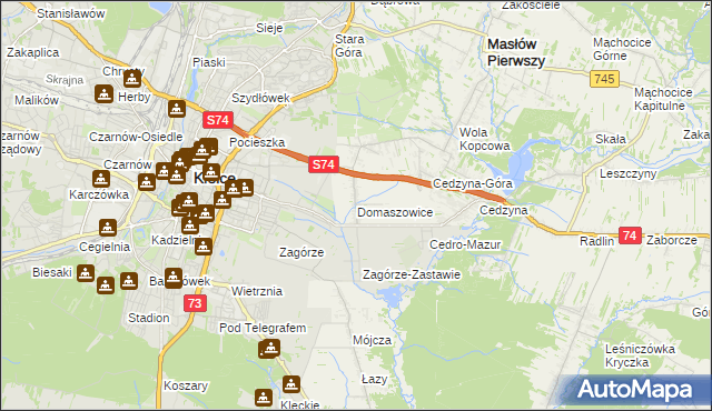 mapa Domaszowice gmina Masłów, Domaszowice gmina Masłów na mapie Targeo