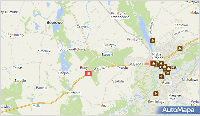 mapa Drużyny gmina Brodnica, Drużyny gmina Brodnica na mapie Targeo