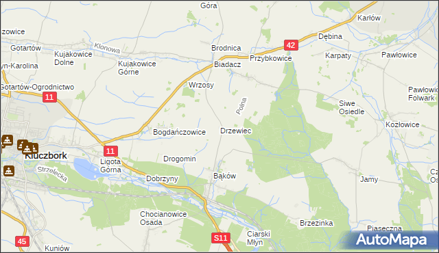 mapa Drzewiec gmina Kluczbork, Drzewiec gmina Kluczbork na mapie Targeo