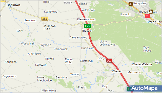 mapa Dubielewo gmina Brześć Kujawski, Dubielewo gmina Brześć Kujawski na mapie Targeo