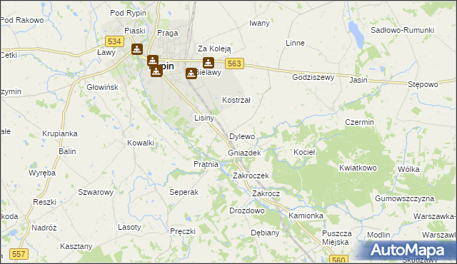 mapa Dylewo gmina Rypin, Dylewo gmina Rypin na mapie Targeo