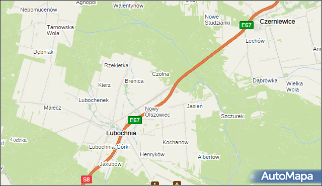 mapa Emilianów gmina Lubochnia, Emilianów gmina Lubochnia na mapie Targeo