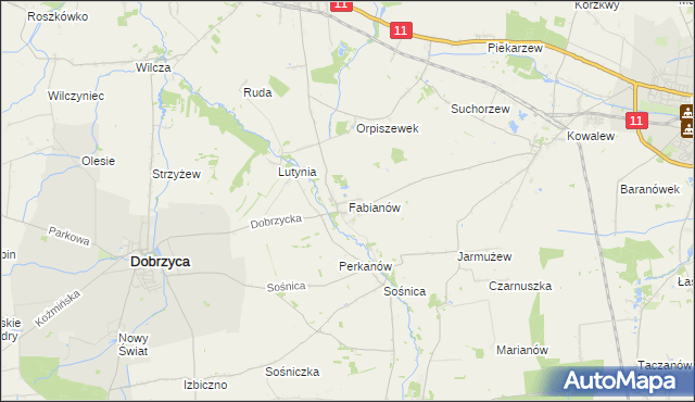 mapa Fabianów gmina Dobrzyca, Fabianów gmina Dobrzyca na mapie Targeo