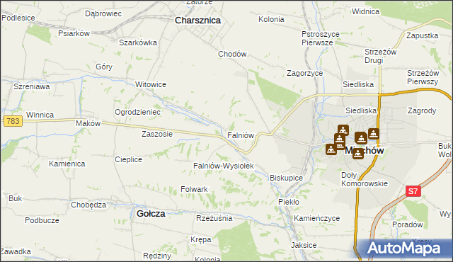 mapa Falniów, Falniów na mapie Targeo