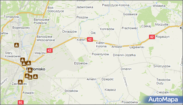 mapa Florentynów gmina Kodrąb, Florentynów gmina Kodrąb na mapie Targeo