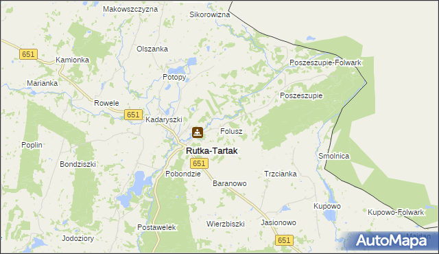 mapa Folusz gmina Rutka-Tartak, Folusz gmina Rutka-Tartak na mapie Targeo