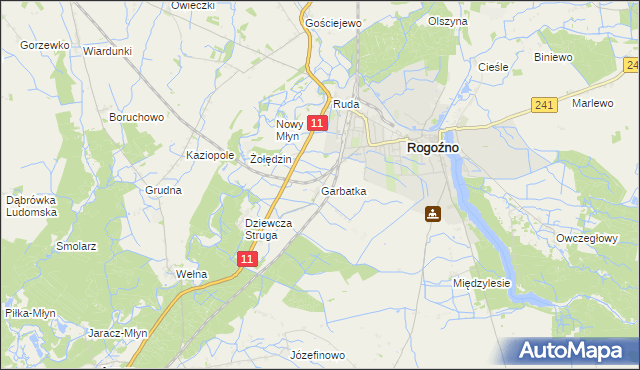 mapa Garbatka gmina Rogoźno, Garbatka gmina Rogoźno na mapie Targeo