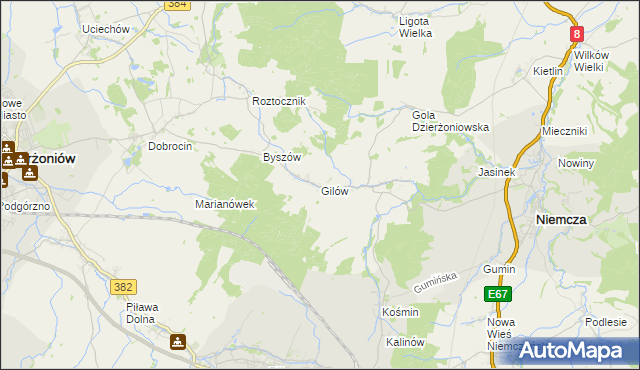 mapa Gilów gmina Niemcza, Gilów gmina Niemcza na mapie Targeo