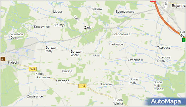 mapa Giżyn gmina Bojanowo, Giżyn gmina Bojanowo na mapie Targeo