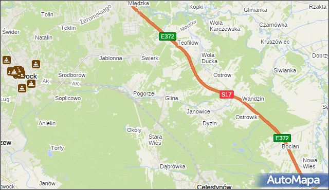 mapa Glina gmina Celestynów, Glina gmina Celestynów na mapie Targeo