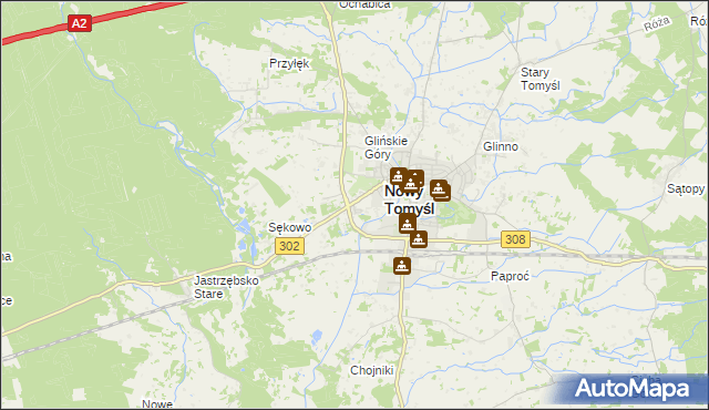 mapa Glinno gmina Nowy Tomyśl, Glinno gmina Nowy Tomyśl na mapie Targeo