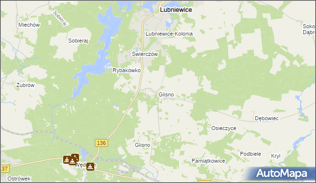 mapa Glisno gmina Lubniewice, Glisno gmina Lubniewice na mapie Targeo