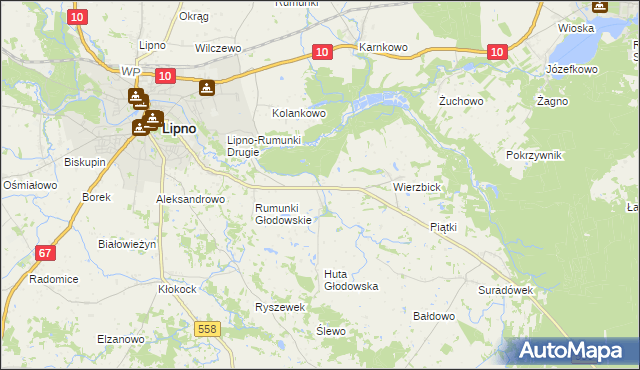 mapa Głodowo gmina Lipno, Głodowo gmina Lipno na mapie Targeo