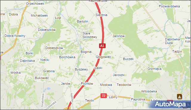 mapa Głogowiec gmina Nowosolna, Głogowiec gmina Nowosolna na mapie Targeo