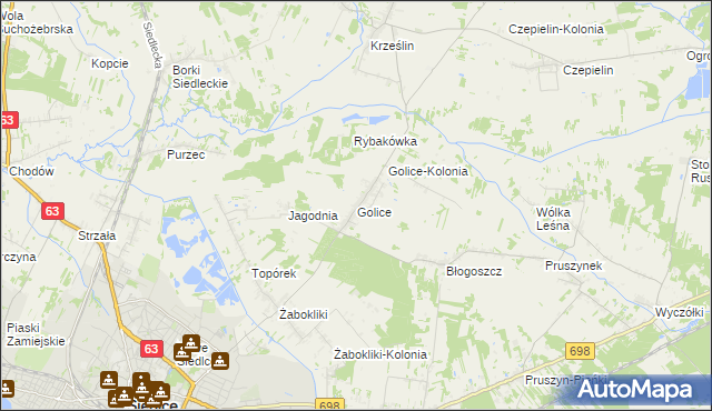 mapa Golice gmina Siedlce, Golice gmina Siedlce na mapie Targeo
