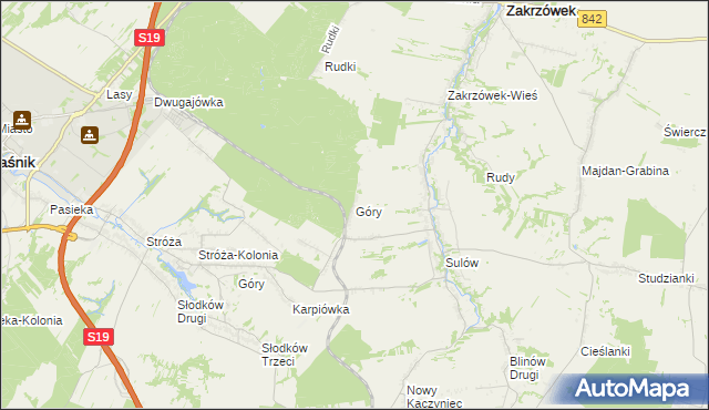 mapa Góry gmina Zakrzówek, Góry gmina Zakrzówek na mapie Targeo