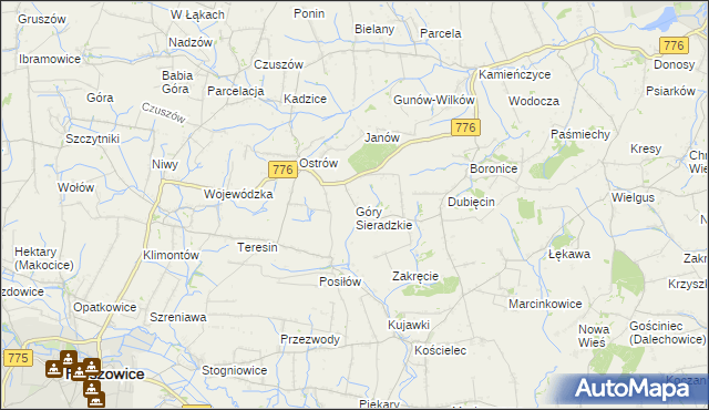 mapa Góry Sieradzkie, Góry Sieradzkie na mapie Targeo