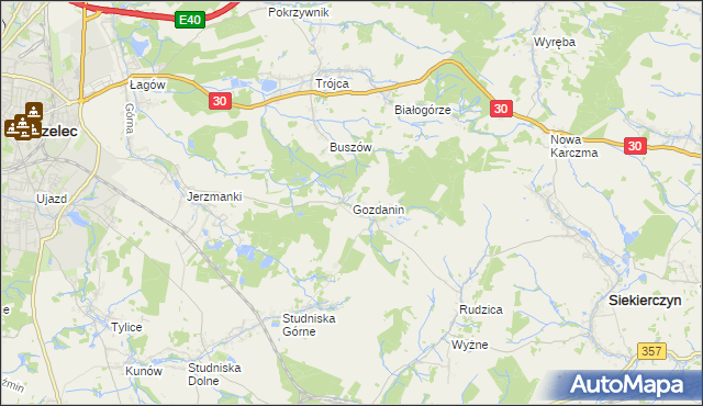 mapa Gozdanin gmina Zgorzelec, Gozdanin gmina Zgorzelec na mapie Targeo