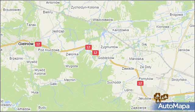 mapa Goździków gmina Gielniów, Goździków gmina Gielniów na mapie Targeo