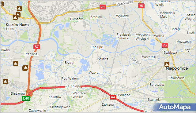 mapa Grabie gmina Wieliczka, Grabie gmina Wieliczka na mapie Targeo