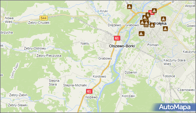 mapa Grabowo gmina Olszewo-Borki, Grabowo gmina Olszewo-Borki na mapie Targeo