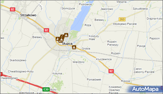 mapa Grobla gmina Słupca, Grobla gmina Słupca na mapie Targeo